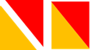 Bold red and yellow geometric design for West Gosford sewing brand business.